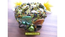 Fashion Beaded Flowers Shells Cuff Bracelets